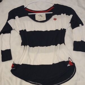 Abercrombie Fiteh and White Striped Top with Red Details